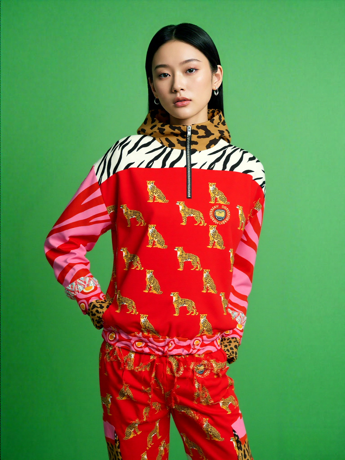 Cheetah in Pink Zebra Stripes Heavyweight Quarter Zip Unisex Pullover