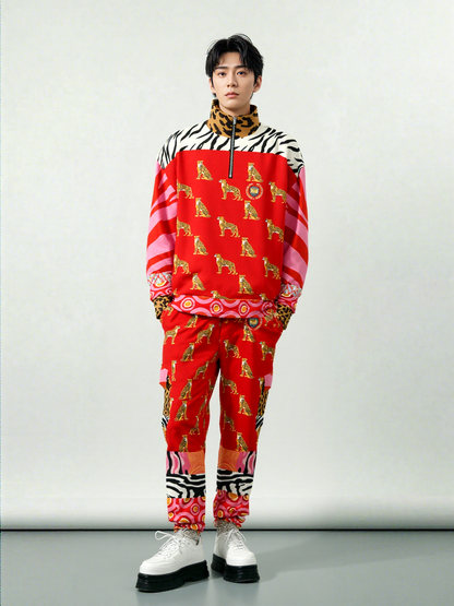 Cheetah in Pink Zebra Stripes Heavyweight Quarter Zip Unisex Pullover