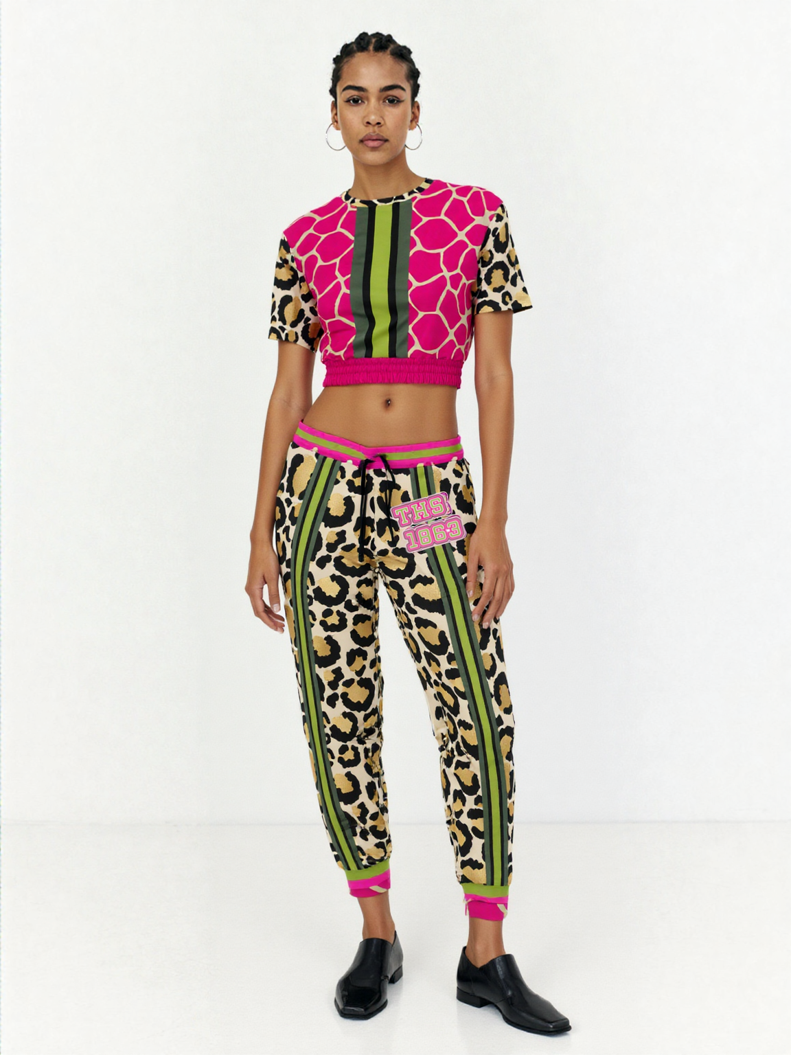 Cheetah Time 1863 Neon Stripe Eco-Poly Short Sleeve Cropped Pullover