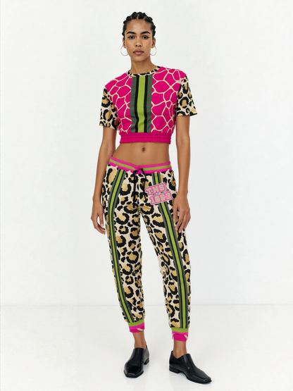 Cheetah Time 1863 Neon Stripe Eco-Poly Short Sleeve Cropped Pullover