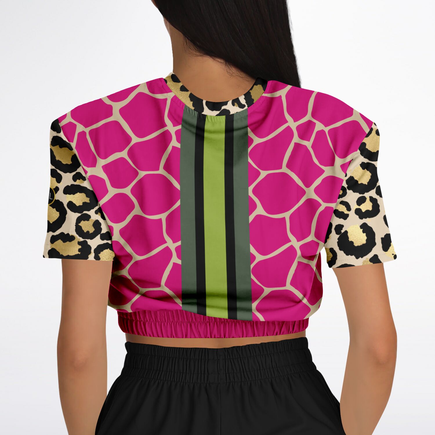 Cheetah Time 1863 Neon Stripe Eco-Poly Short Sleeve Cropped Pullover