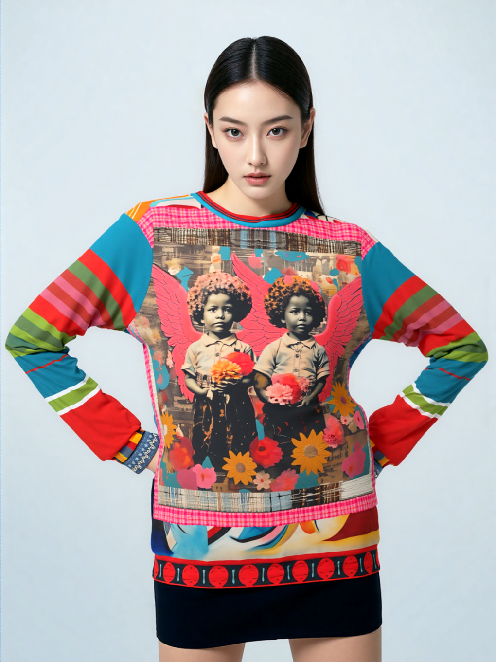 Cherub Twins in Ebony Mixed Media Unisex Sweatshirt (Gold Label)