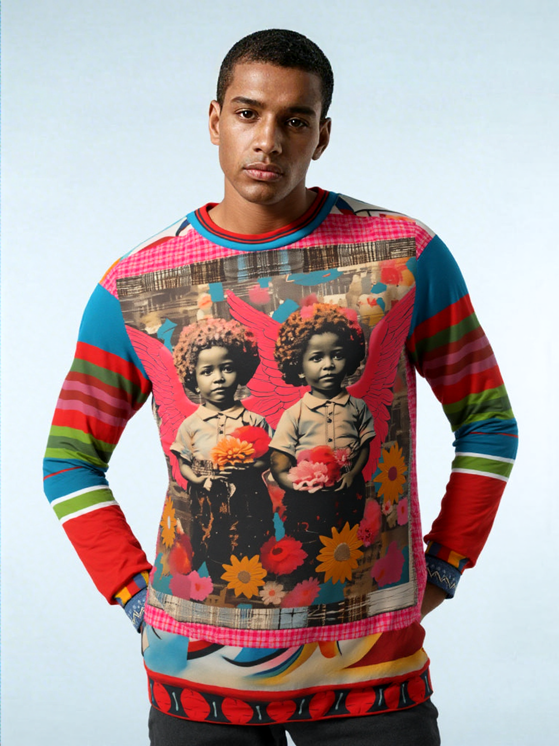 Cherub Twins in Ebony Mixed Media Unisex Sweatshirt (Gold Label)