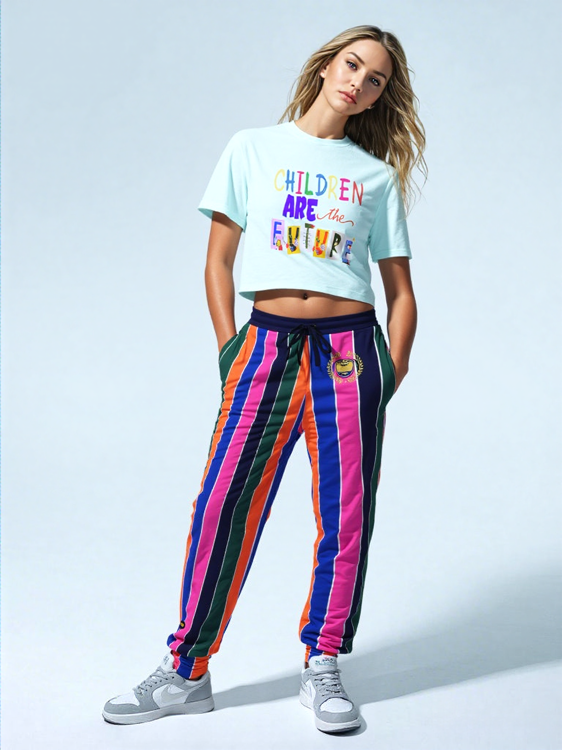 Pink Cerise Rugby Stripe Eco-Poly Unisex Joggers