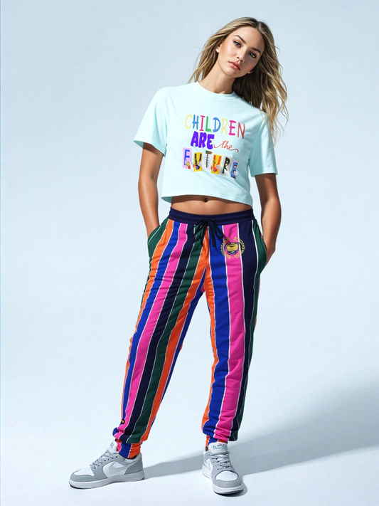 Pink Cerise Rugby Stripe Eco-Poly Unisex Joggers