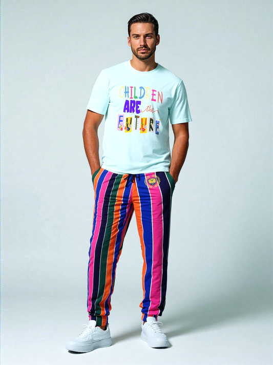 Pink Cerise Rugby Stripe Eco-Poly Unisex Joggers