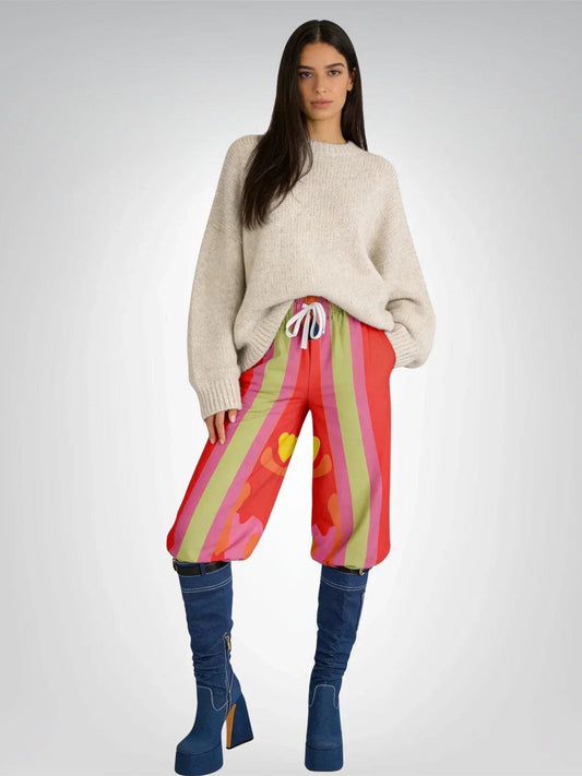 Chili Pepper Colorblock Trio Stripe Eco-Poly Wide Leg Pants