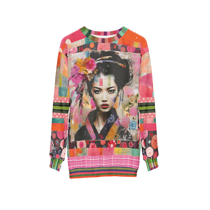 China Girl in Pink Mixed Media Patchwork Print Unisex Sweatshirt (Gold Label)