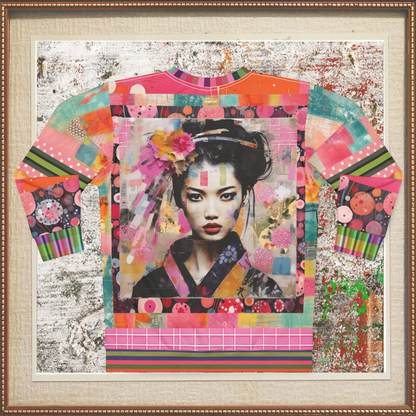 China Girl in Pink Mixed Media Patchwork Print Unisex Sweatshirt (Gold Label)