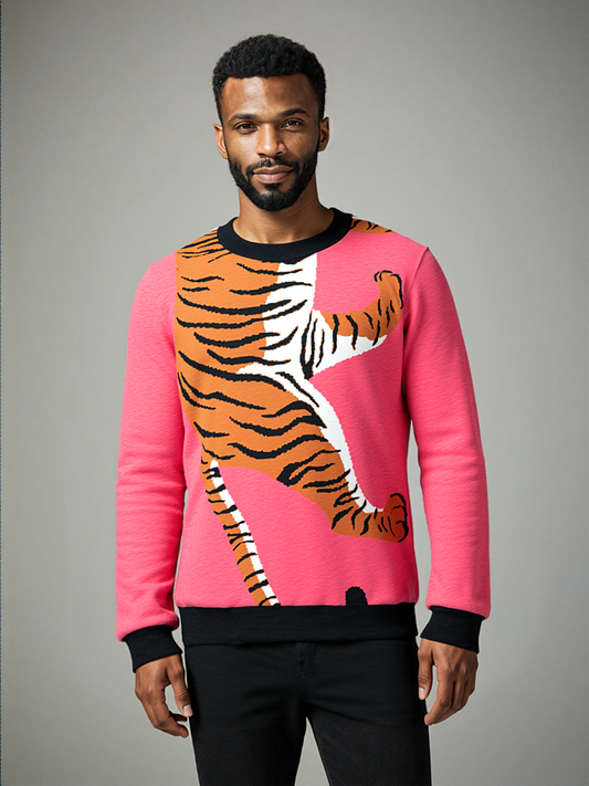 Climbing to the Top in Coral Pink Knitted Crewneck Sweater