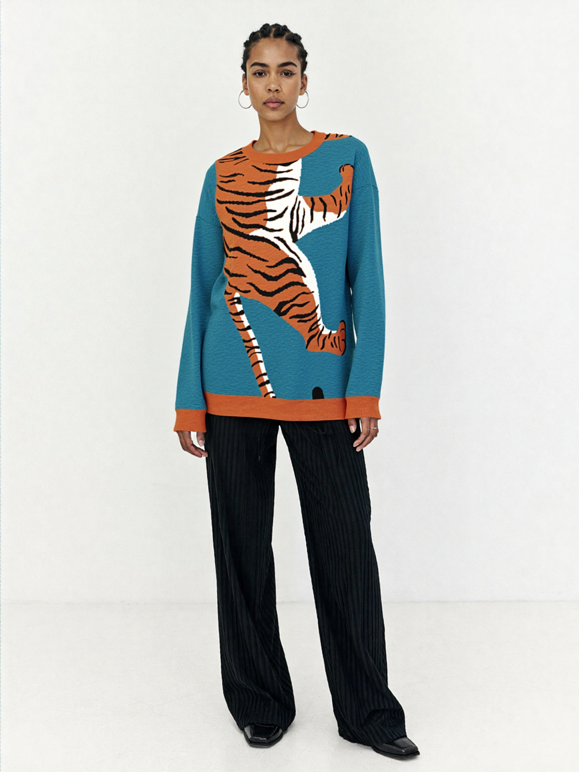 Climbing to the Top in Turquoise Blue Knitted Crewneck Sweater