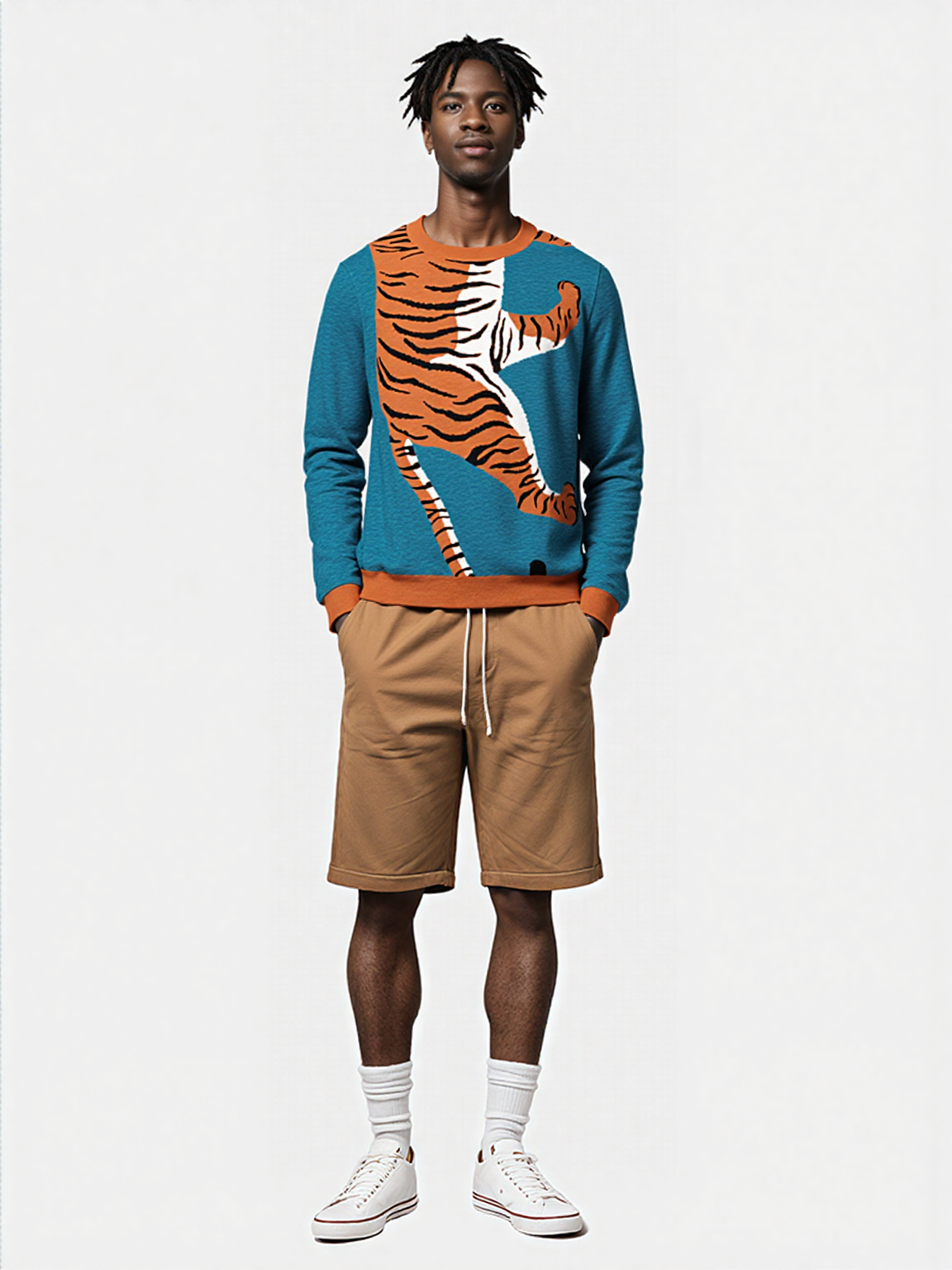 Climbing to the Top in Turquoise Blue Knitted Crewneck Sweater