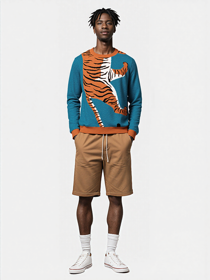 Climbing to the Top in Turquoise Blue Knitted Crewneck Sweater