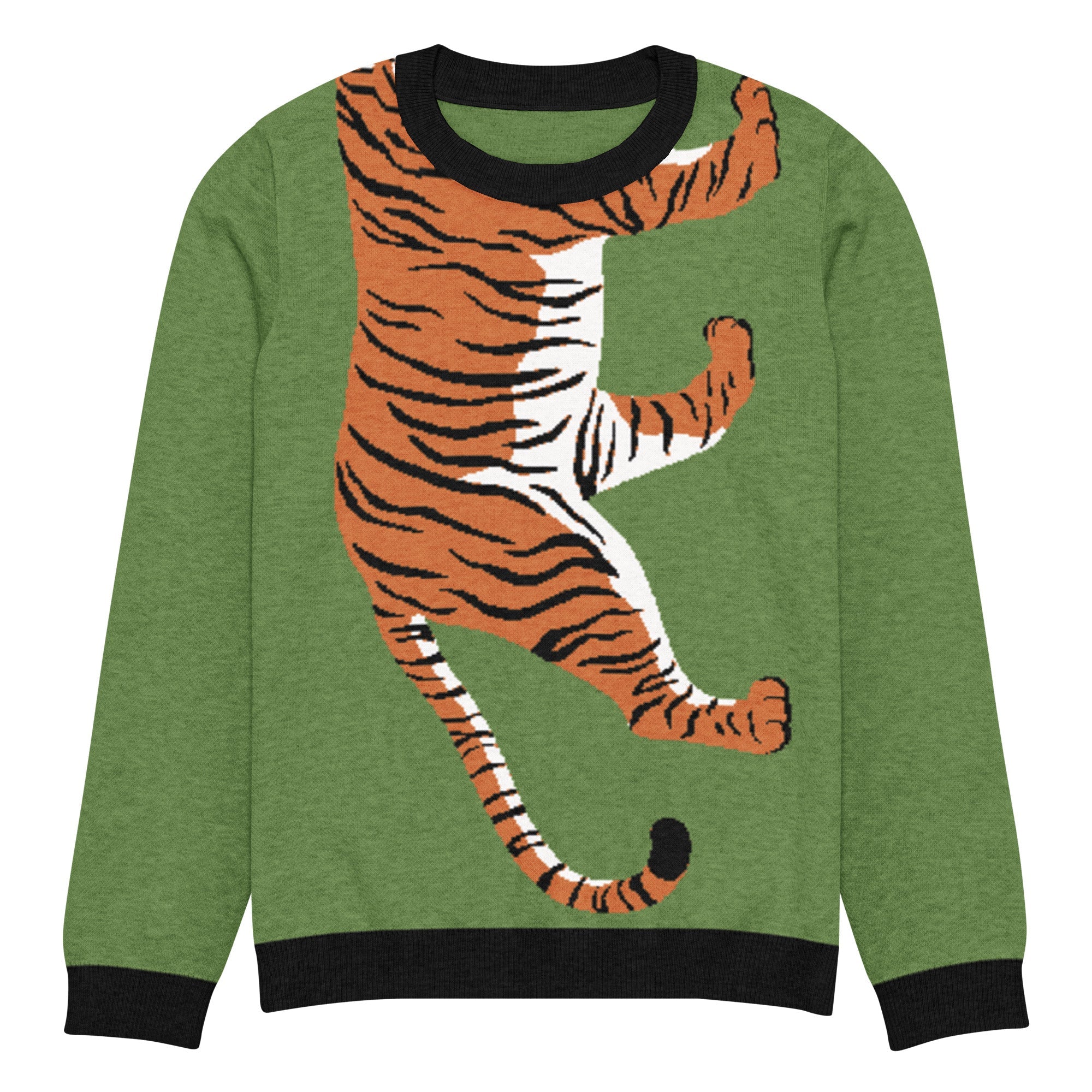 Climbing to the Top in Green Knitted Crewneck Sweater