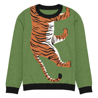 Climbing to the Top in Green Knitted Crewneck Sweater