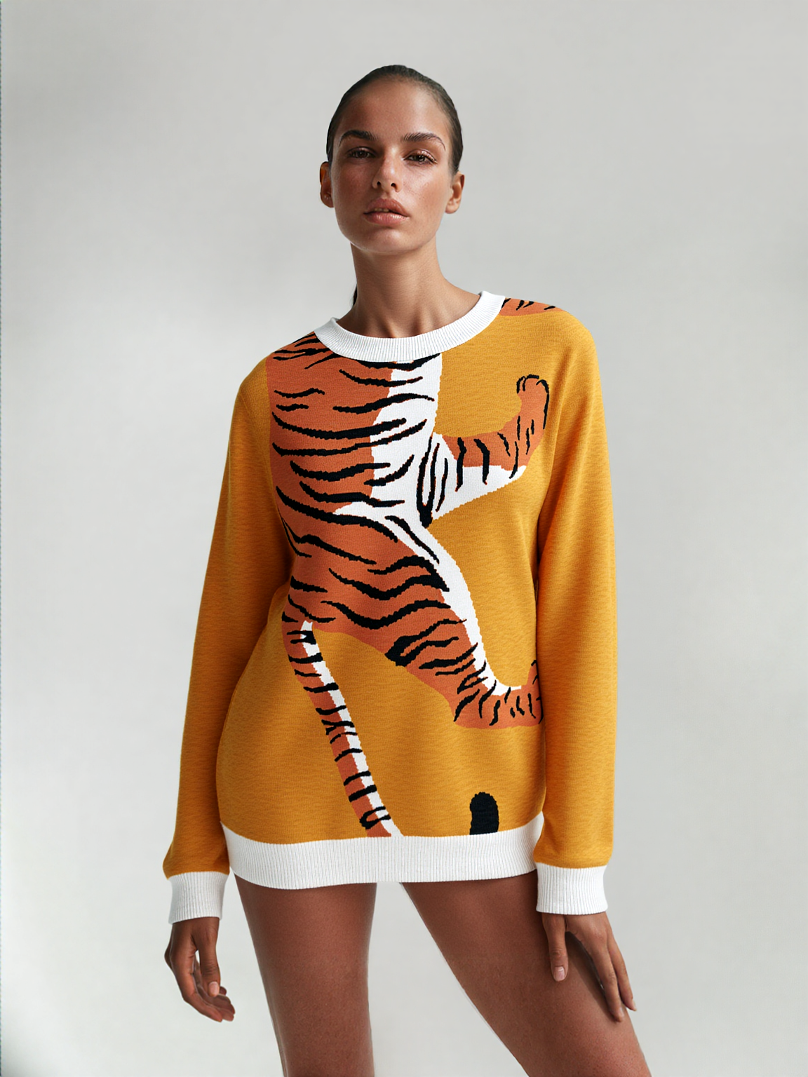 Climbing to the Top in Golden Sunrise Knitted Crewneck Sweater