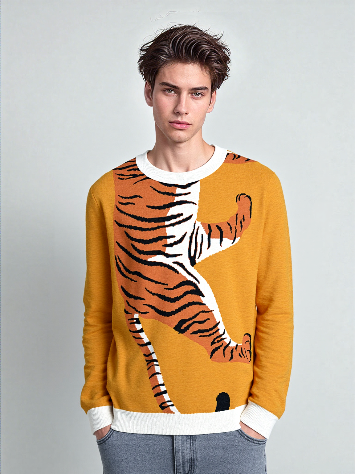 Climbing to the Top in Golden Sunrise Knitted Crewneck Sweater