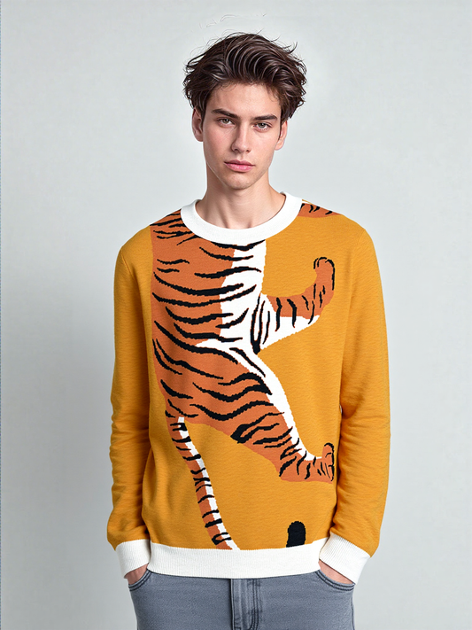 Climbing to the Top in Golden Sunrise Knitted Crewneck Sweater