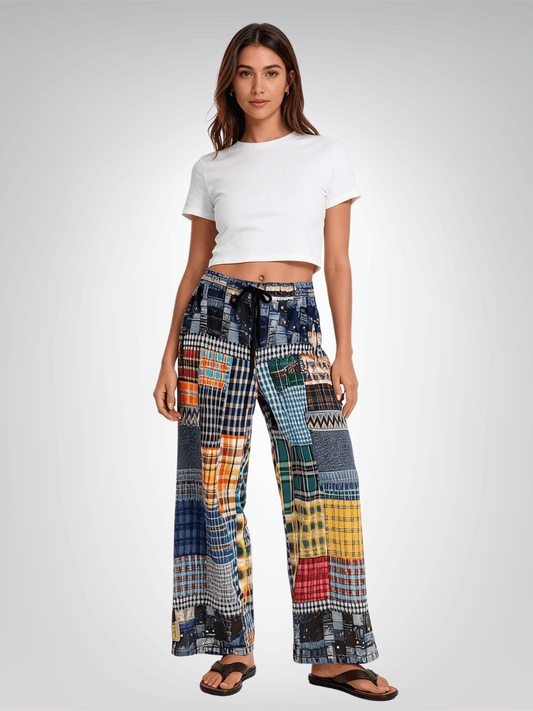 Collegiate Plaid Patchwork Cargo Jogger Pants