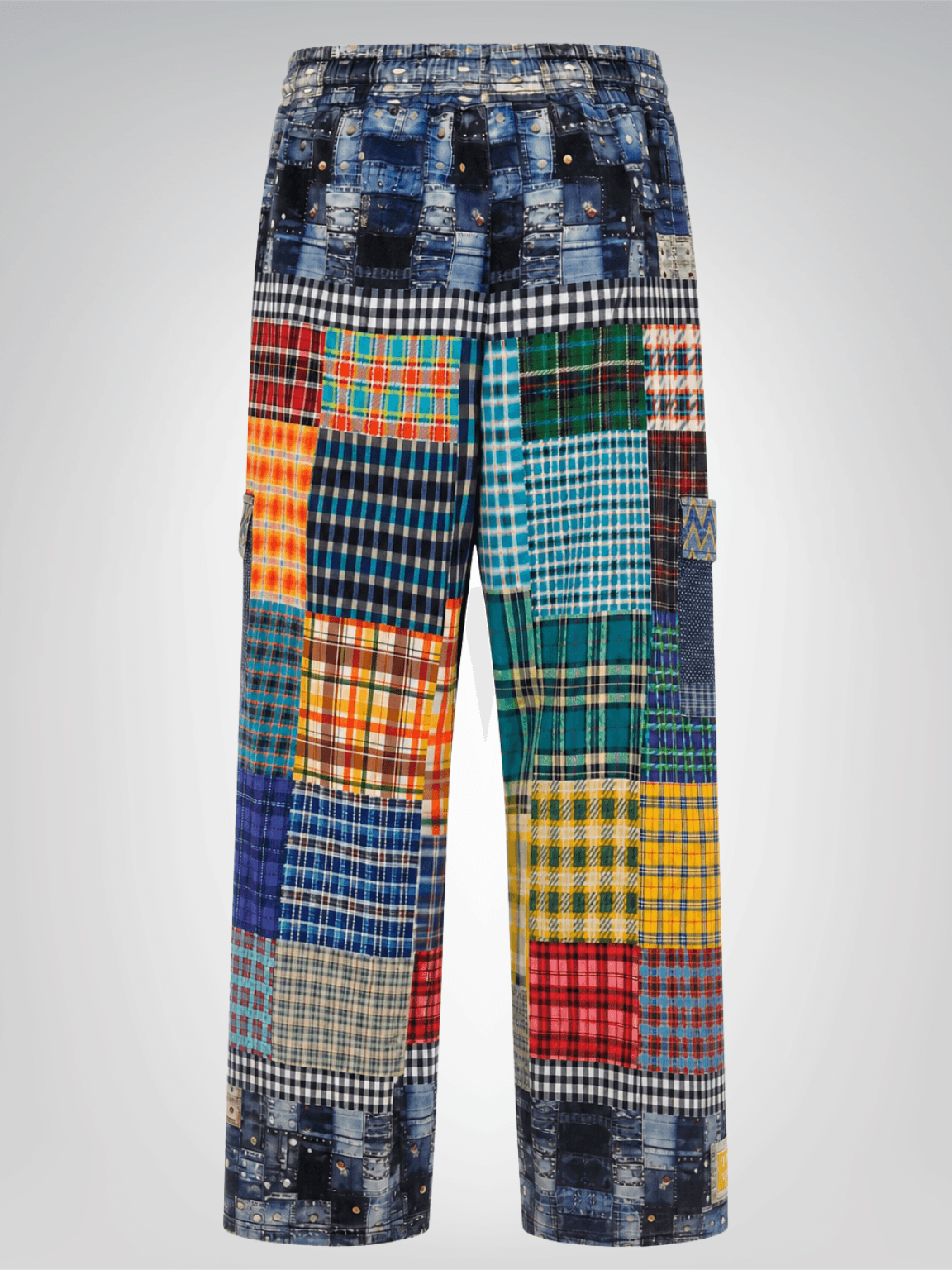 Collegiate Plaid Patchwork Cargo Jogger Pants