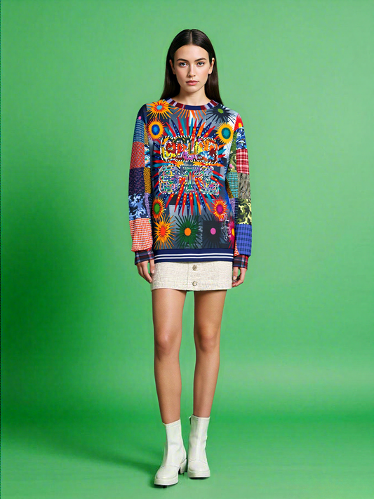 Color Revolution Denim Patchwork Print Unisex Sweatshirt (Gold Label)