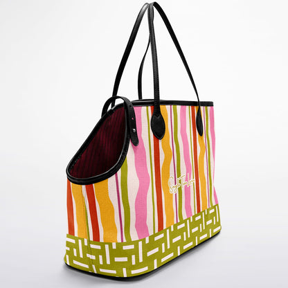 Colorful Ribbon Riot Striped Vegan Leather Pet Carrier Tote