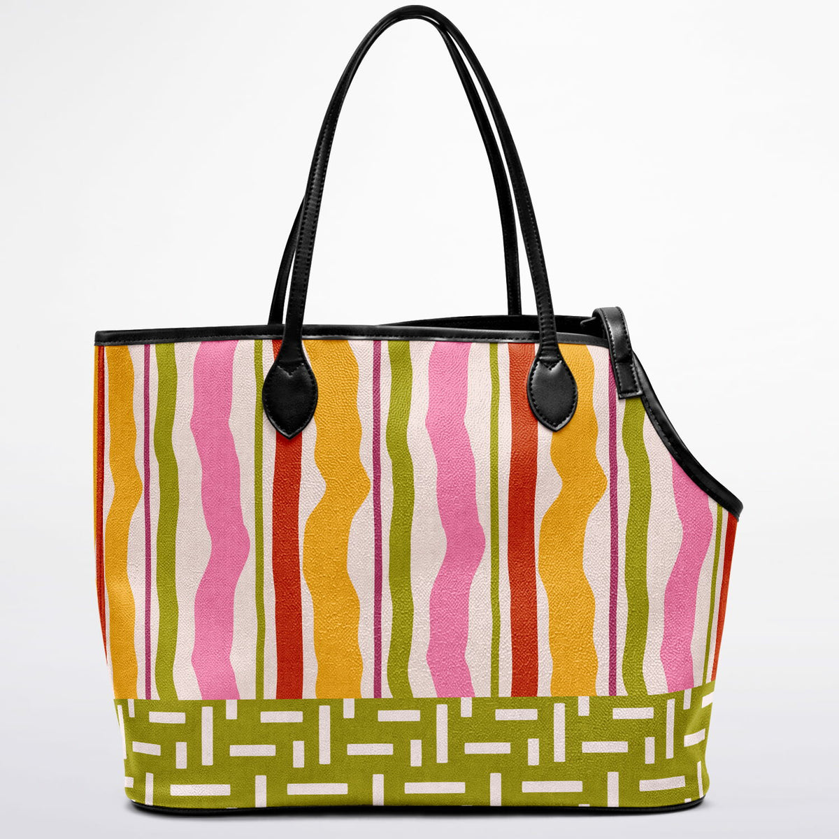 Colorful Ribbon Riot Striped Vegan Leather Pet Carrier Tote