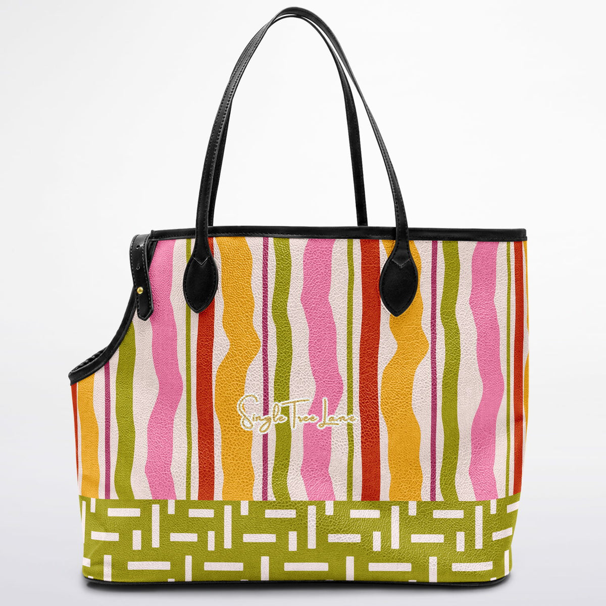 Colorful Ribbon Riot Striped Vegan Leather Pet Carrier Tote