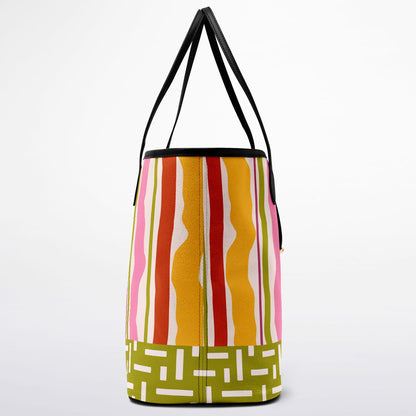 Colorful Ribbon Riot Striped Vegan Leather Pet Carrier Tote