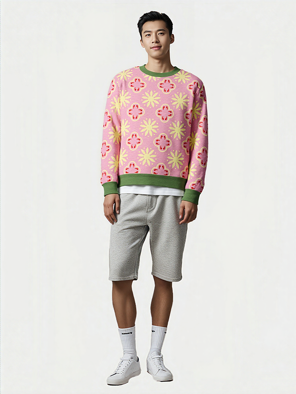 Coming Up Flowers in Pink Knitted Crewneck Sweater