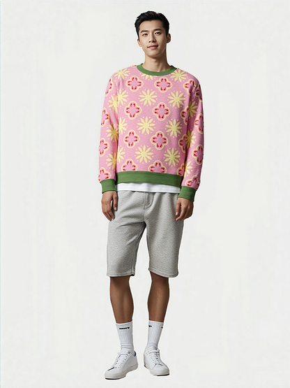 Coming Up Flowers in Pink Knitted Crewneck Sweater