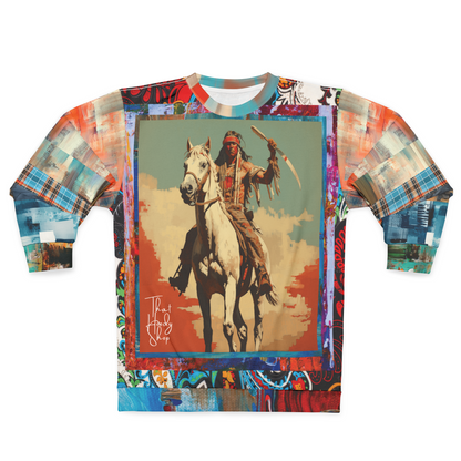 Commanche Warrior of the Great Plains Patchwork Print Unisex Sweatshirt (Gold Label)