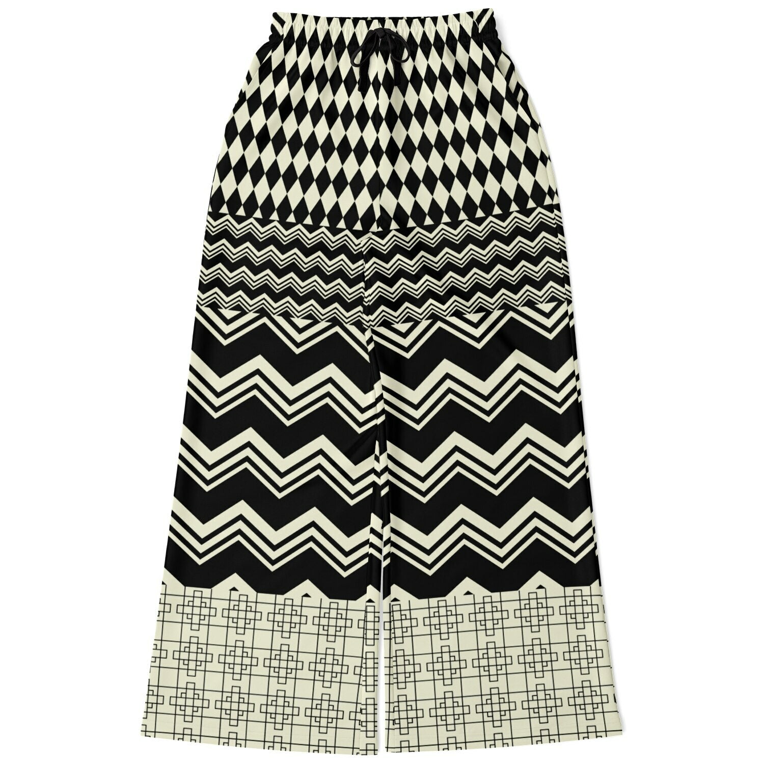 Cookies and Cream Chevron Patchwork Eco-Poly Wide Leg Pants