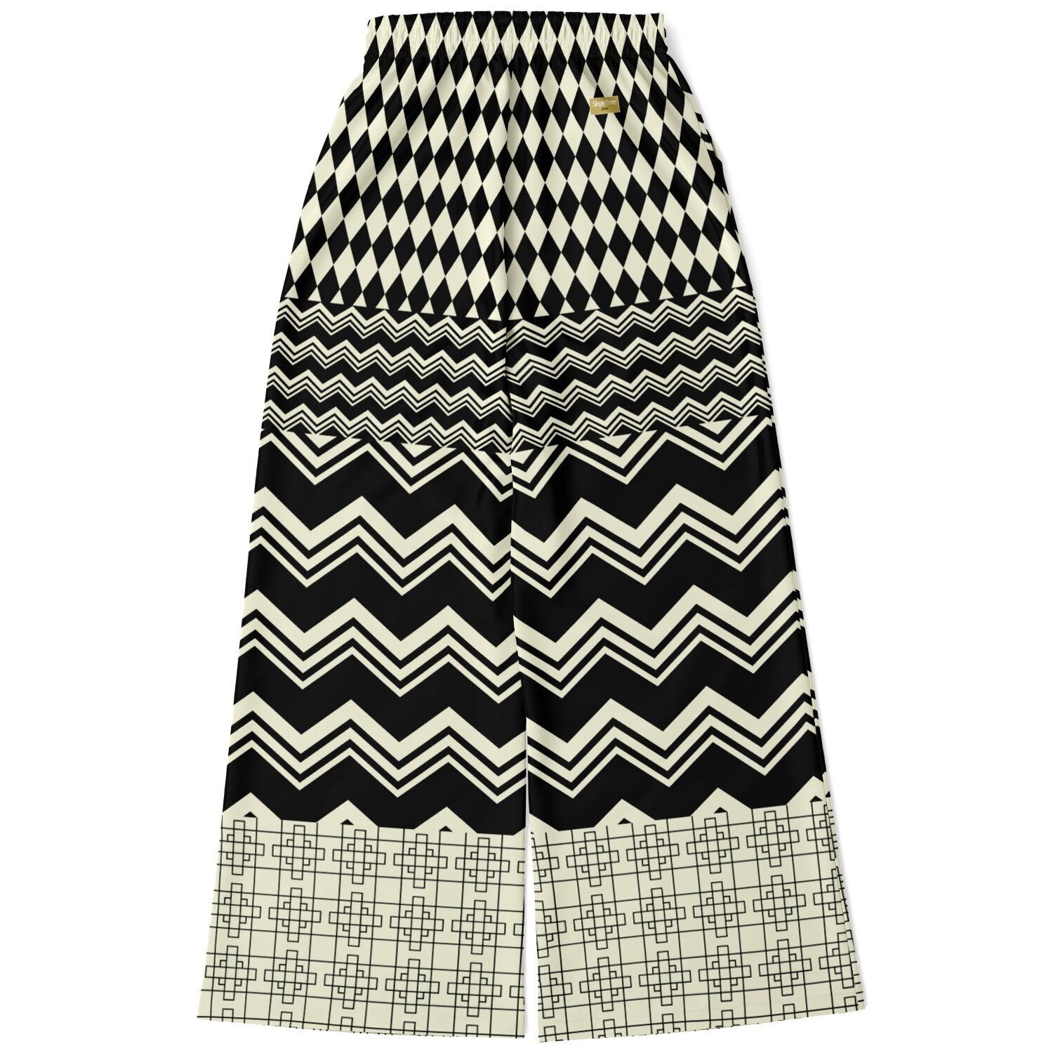 Cookies and Cream Chevron Patchwork Eco-Poly Wide Leg Pants