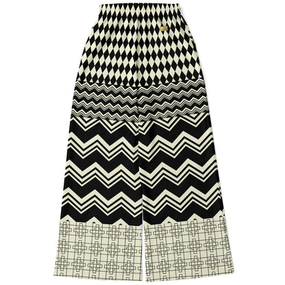 Cookies and Cream Chevron Patchwork Eco-Poly Wide Leg Pants