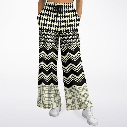 Cookies and Cream Chevron Patchwork Eco-Poly Wide Leg Pants