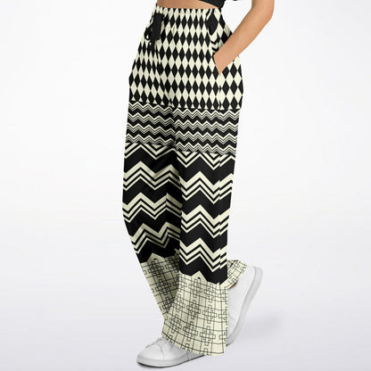 Cookies and Cream Chevron Patchwork Eco-Poly Wide Leg Pants