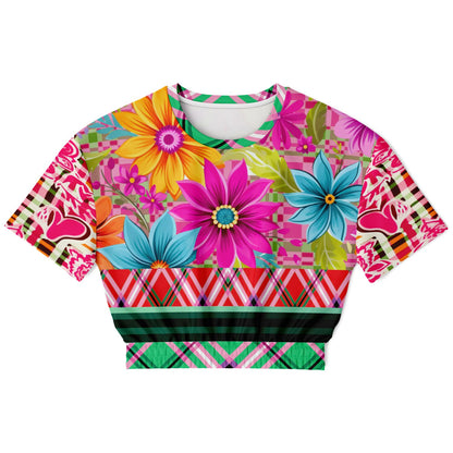 Cool Pink Jubilee Red Plaid Eco-Poly Short Sleeve Cropped Pullover