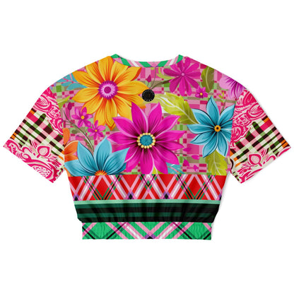 Cool Pink Jubilee Red Plaid Eco-Poly Short Sleeve Cropped Pullover