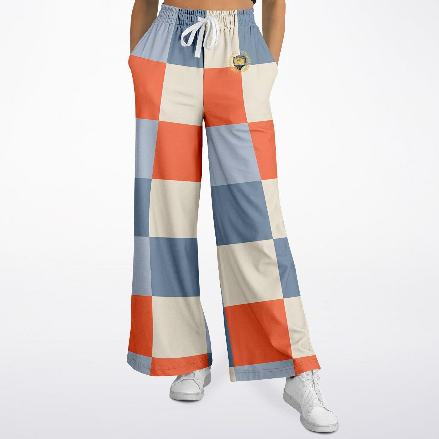 Coral Reef Colorblock Check Eco-Poly Wide Leg Pants