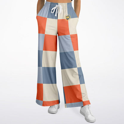 Coral Reef Colorblock Check Eco-Poly Wide Leg Pants