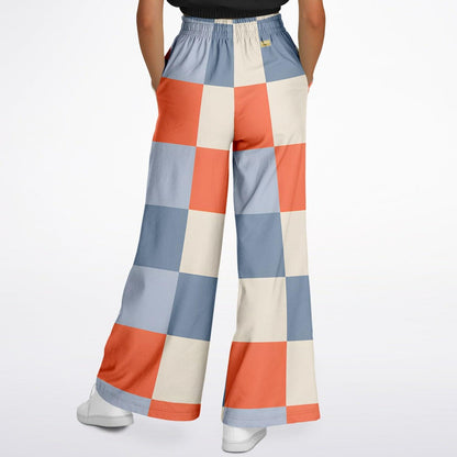 Coral Reef Colorblock Check Eco-Poly Wide Leg Pants