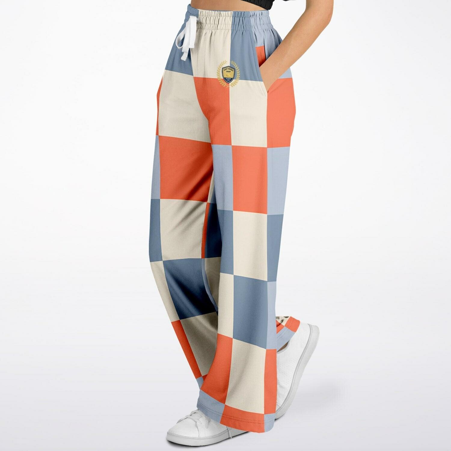 Coral Reef Colorblock Check Eco-Poly Wide Leg Pants