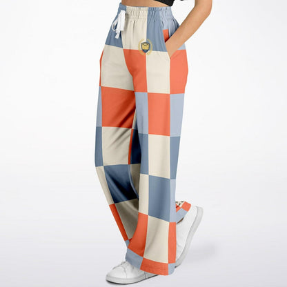 Coral Reef Colorblock Check Eco-Poly Wide Leg Pants