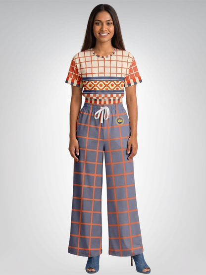 Coral Reef Secret Society Purple Windowpane Eco-Poly Wide Leg Pants