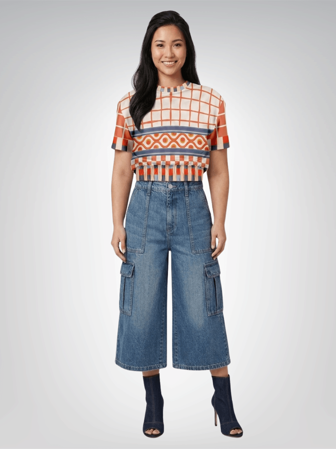 Coral Reef Secret Society Windowpane Plaid Eco-Poly Short Sleeve Cropped Pullover