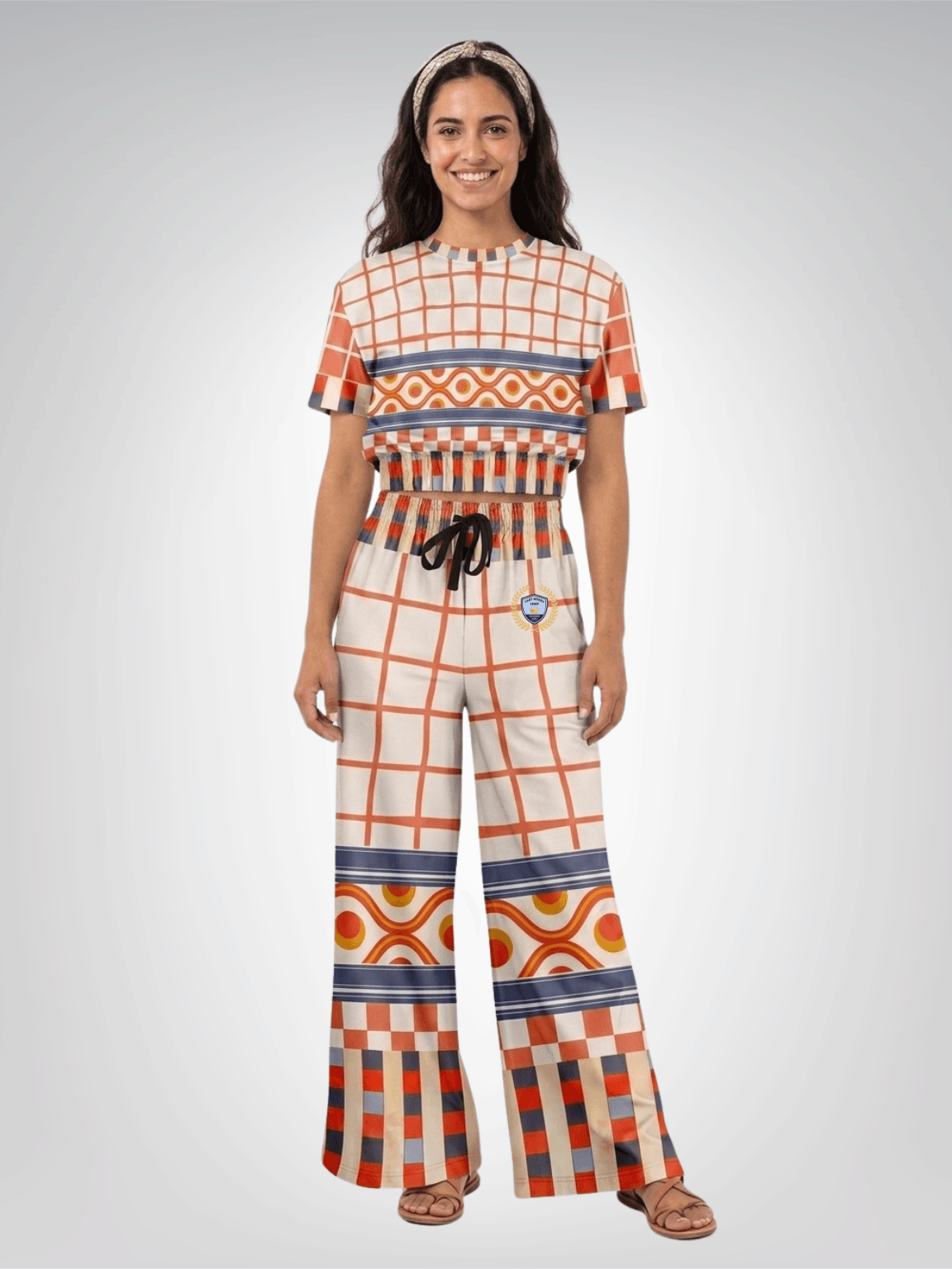 Coral Reef Secret Society Windowpane Plaid Eco-Poly Short Sleeve Cropped Pullover