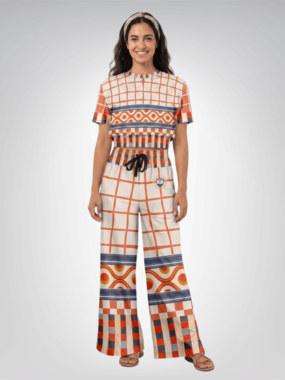 Coral Reef Secret Society Windowpane Plaid Eco-Poly Short Sleeve Cropped Pullover