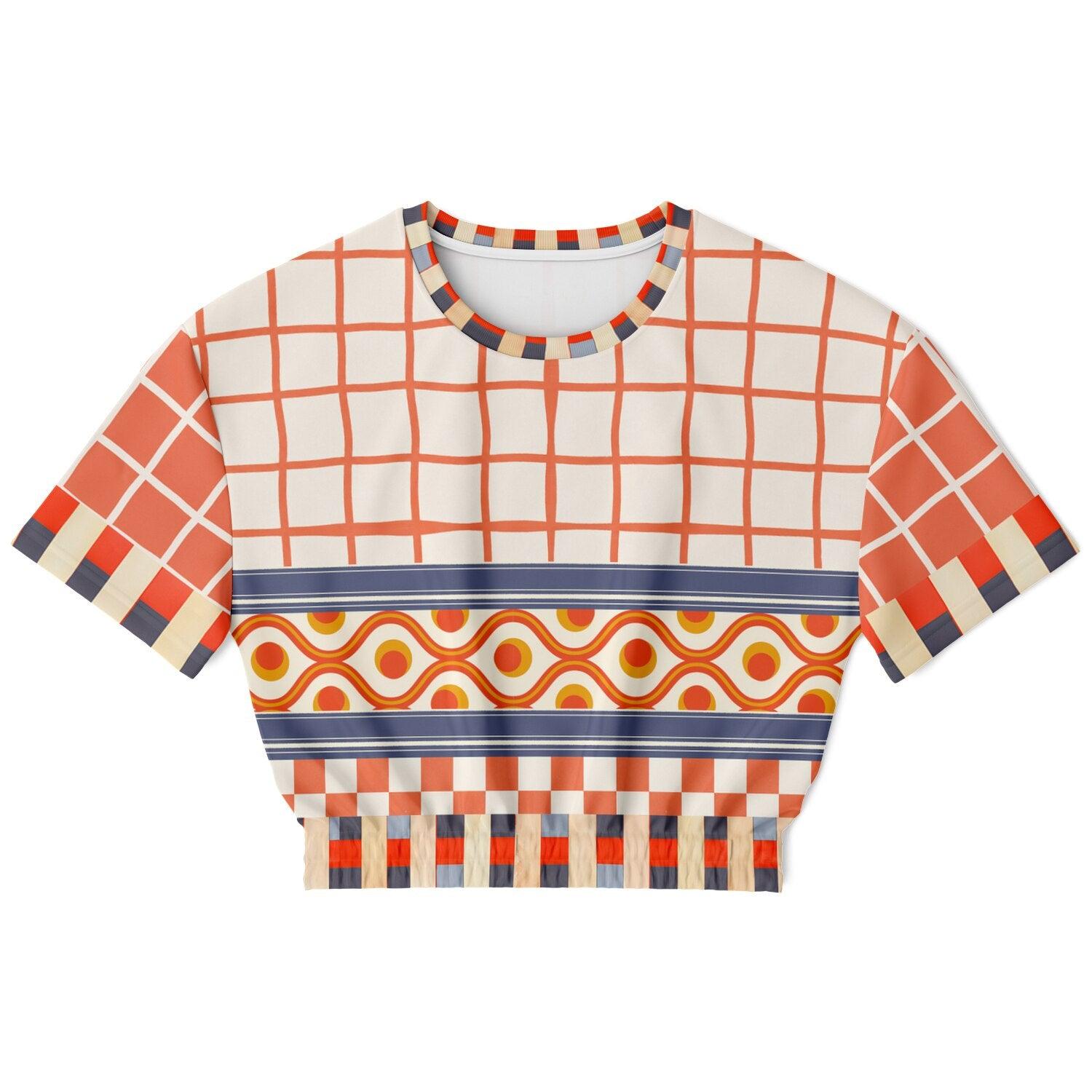 Coral Reef Secret Society Windowpane Plaid Eco-Poly Short Sleeve Cropped Pullover