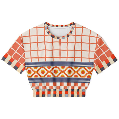 Coral Reef Secret Society Windowpane Plaid Eco-Poly Short Sleeve Cropped Pullover